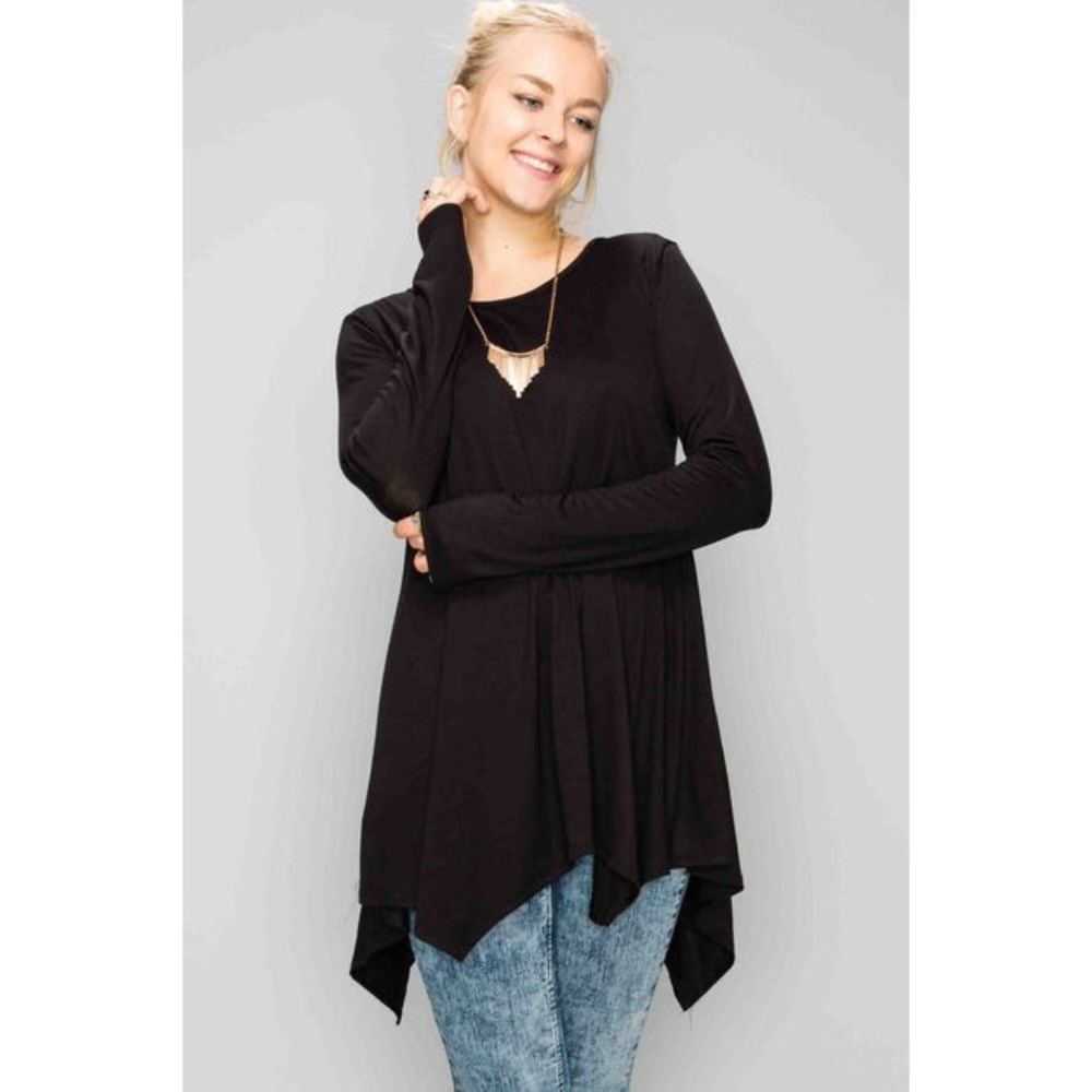 Oversized Long Sleeve Black Sharkbite Tunic Top